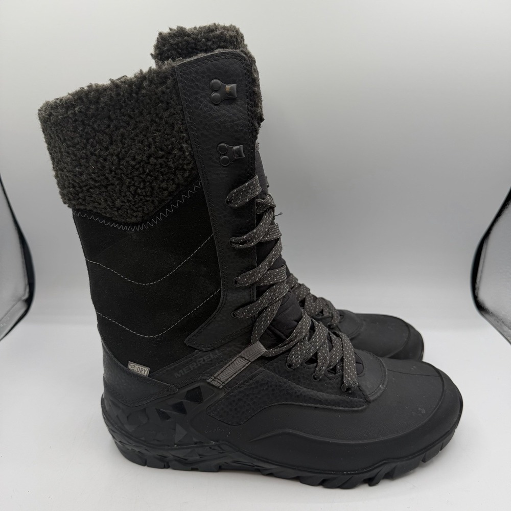 Merrell Aurora Tall Ice Plus‎ Boots Womens 9.5 Black 200g Lace Up Zip In J37324